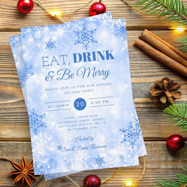 Winter "Eat & Drink" Navy Blue Holiday Weihnachten Einladung (Winter "Eat & Drink" Navy Blue Holiday Christmas Invitation)