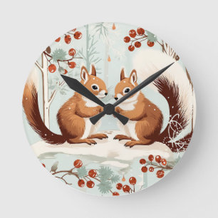 Winter-Eichhörnchen-Liebe Runde Wanduhr