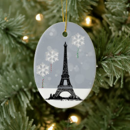 Winter Eiffelturm, Schneeflocken - Weihnachten Keramik Ornament