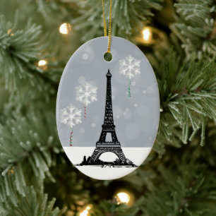 Winter Eiffelturm, Schneeflocken - Weihnachten Keramik Ornament