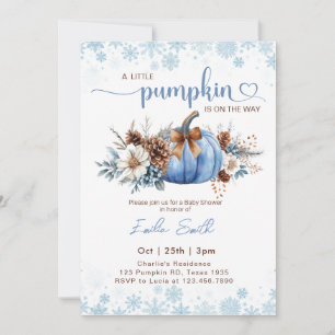 Winter ein kleiner Kürbis  floral Blaue Babyparty  Einladung