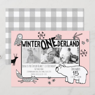 Winter Einerland 1. Geburtstag Tri Foto Woodland Einladung