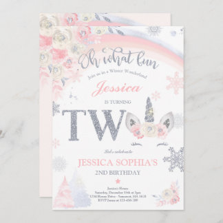 Winter Einhorn 2. Geburtstag Pink & Silver Einhorn Einladung