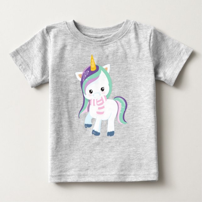 Winter Einhorn, Niedliches Einhorn, Zaubereinhorn, Baby T-shirt (Vorderseite)