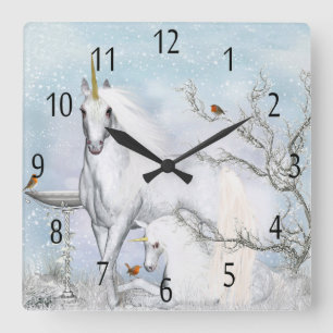 Winter-Einhorn und Fohlen, Wanduhr
