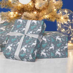 Winter Einhörner Dunkelgraues Muster Geschenkpapier
