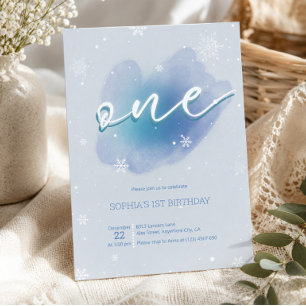 Winter-Einladung zum 1. Geburtstag Frozen Schnee Einladung