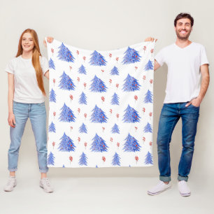Winter-Eis-Blauer-Tannen-Stechpalmen-Beeren-Weihna Fleecedecke