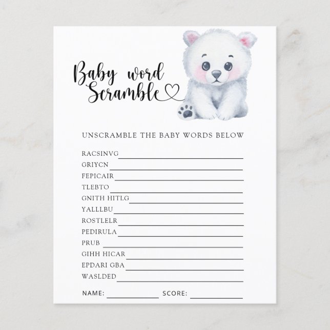 Winter Eisbär - Baby Word Scramble Game (Vorderseite)