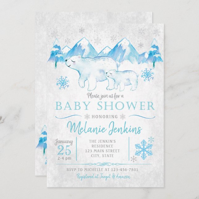 Winter-Eisbär-Schnee-Jungen-Babyparty-Einladung Einladung (Vorne/Hinten)