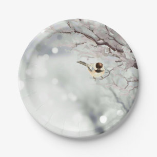 Winter-eisige Baumchickadee-Vogelkunst Pappteller