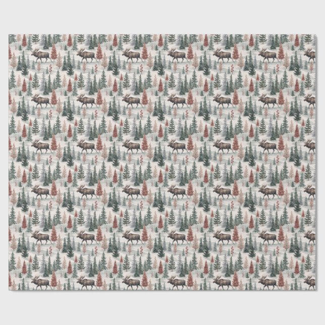 Winter-Elch-Wald-Wasserfarben-Geschenkpapier Geschenkpapier (Flach)