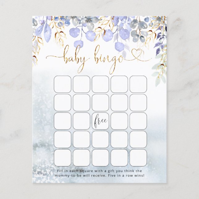 Winter Elefant Baby Dusche Bingo Game (Vorderseite)