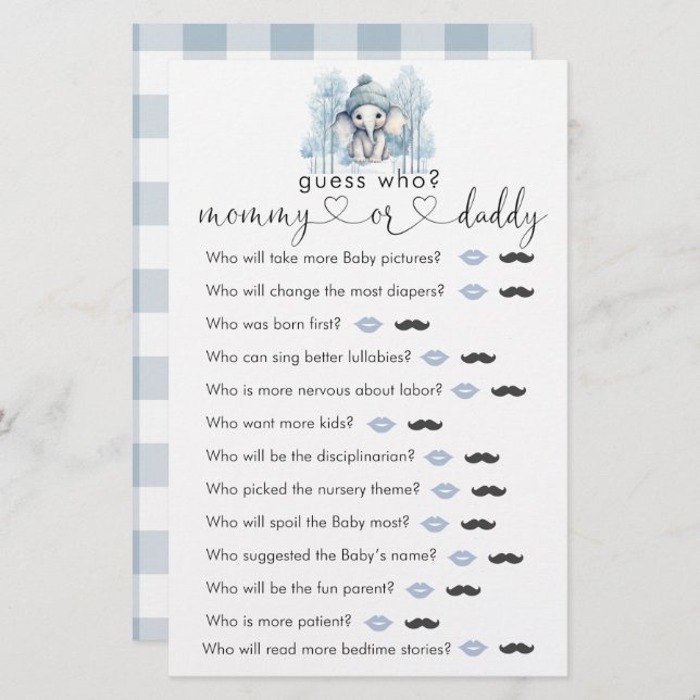 Winter Elefant Boy Baby Dusche "raten Sie, wer" Sp (Vorne/Hinten)