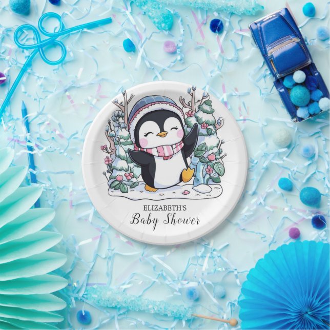 Winter Elegant Pinguin Baby Dusche Pappteller (Party)