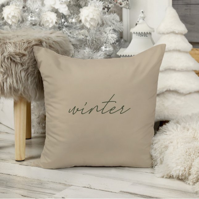 Winter ・ Elegante Minimalistische Taupe Weihnachte Kissen (Von Creator hochgeladen)