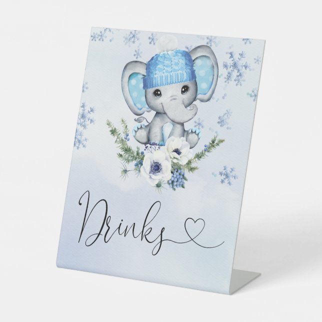 Winter Elephant Baby Dusche Drinks Sockelschild (Vorderseite)