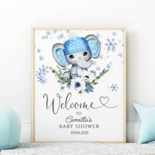 Winter Elephant Baby Dusche Willkommen Poster