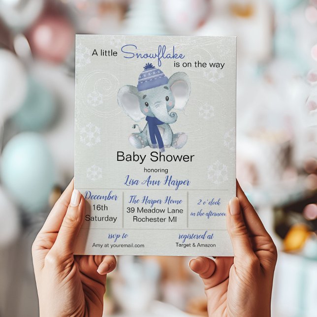 Winter Elephant Baby Shower Einladung (Von Creator hochgeladen)