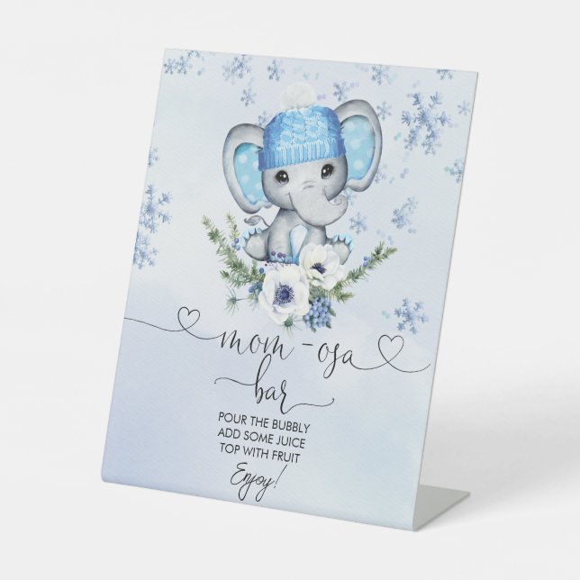 Winter Elephant Baby Shower Mama-osa Bar Pedestal  Sockelschild (Vorderseite)