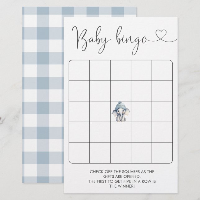 Winter Elephant Boy Baby Bingo Game (Vorne/Hinten)