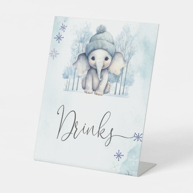 Winter Elephant Boy Baby Dusche Drinks Sockelschild (Vorderseite)