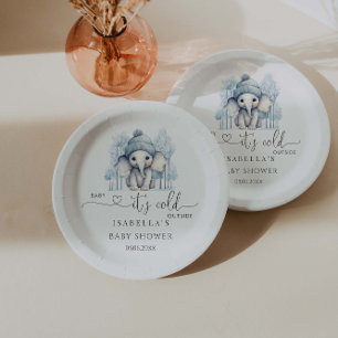 Winter Elephant Boy Baby Dusche Pappteller