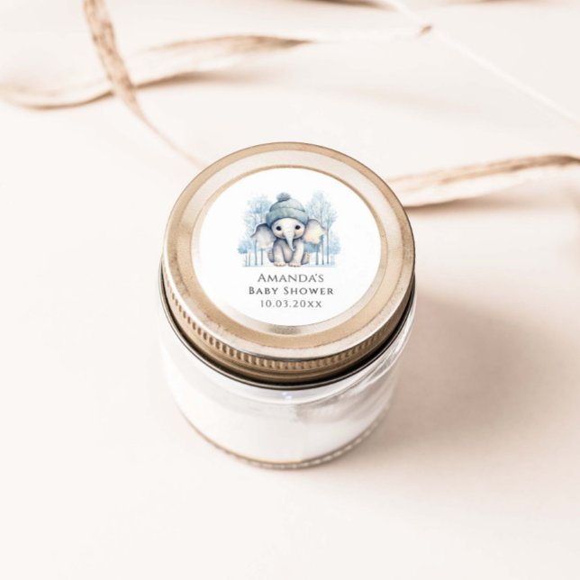 Winter Elephant Boy Baby Dusche Runder Aufkleber (Von Creator hochgeladen)