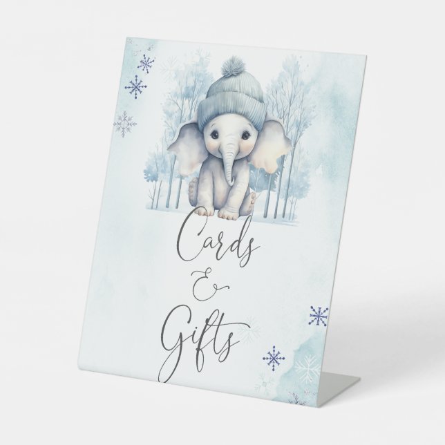 Winter Elephant Boy Baby Shower Cards und Geschenk Sockelschild (Vorderseite)