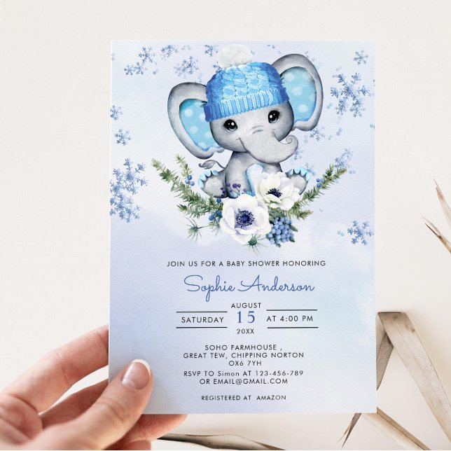 Winter Elephant Snowflake Baby Dusche Einladung (Von Creator hochgeladen)