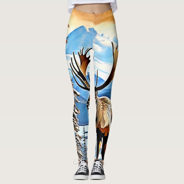 Winter Elk Majestät Design Leggings (Vorderseite)