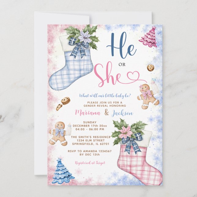 Winter er oder sie Weihnachten Socken Cookies Gend Einladung (Vorderseite)