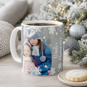 Winter-Erinnerungen Schneeflocken-Foto-Overlay Tasse