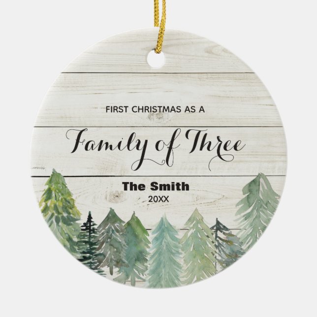 Winter Erste Weihnachten als Familie der drei Keramik Ornament (Vorne)