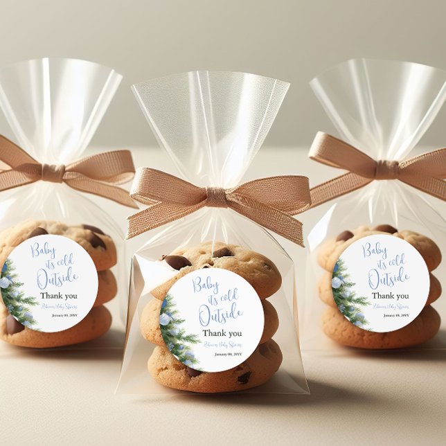 Winter Es ist kalt draußen Blaues Schleifen-Babysh Runder Aufkleber (Von Creator hochgeladen)