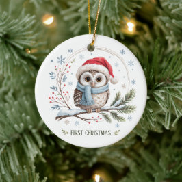 Winter-Eule Erstes Weihnachten Andenken Foto Keramik Ornament