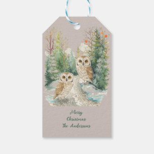 Winter-Eule-Weihnachten-Wald-Kunst Geschenkanhänger