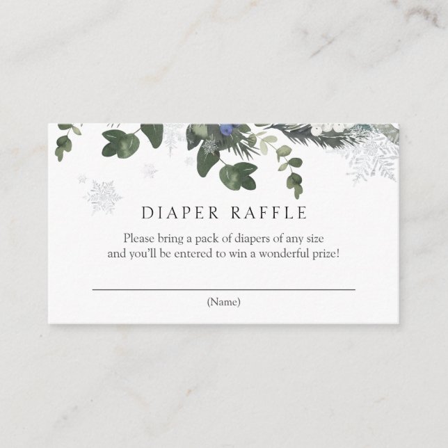 Winter Evergreen Blue Diaper Raffle Enclosure Card Begleitkarte (Vorderseite)
