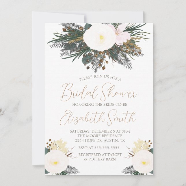 Winter Evergreen Bridal Dusche Einladung (Vorderseite)