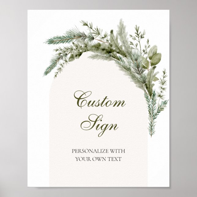 Winter Evergreen Elegante Custom Text Sign Poster (Vorne)