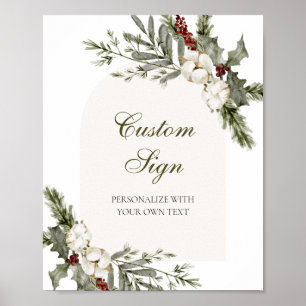 Winter Evergreen Elegante Custom Text Sign Poster