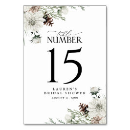 Winter Evergreen Elegantes Brautparty Empfang Tischnummer