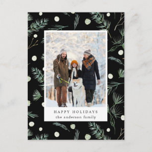 Winter Evergreen Foliage Foto Black Holiday Postkarte