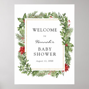 Winter Evergreen Frame Baby Dusche Begrüßungszeich Poster