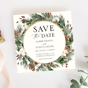 Winter-Evergreen-Hochzeit - Termin vormerken Einladung
