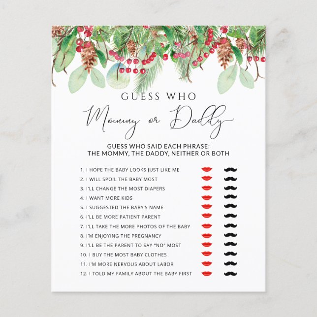 Winter Evergreen Mommy oder Daddy Baby Duschgame (Vorderseite)