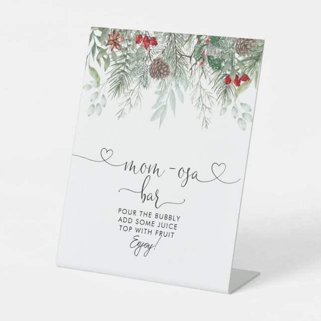 Winter Evergreen Pine Baby Dusche Mama-osa Bar Sockelschild (Vorderseite)