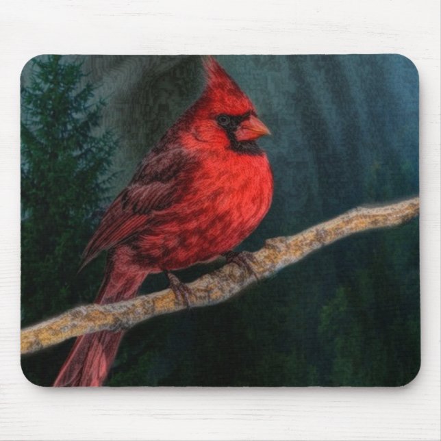 Winter Evergreen Primitive Christmas Red Kardinal Mousepad (Vorne)