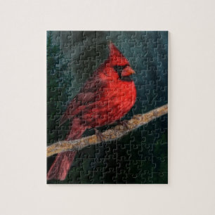 Winter Evergreen Primitive Christmas Red Kardinal Puzzle