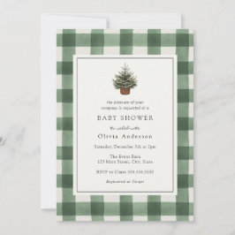 Winter Evergreen Tree Green Kariert Baby Shower Einladung